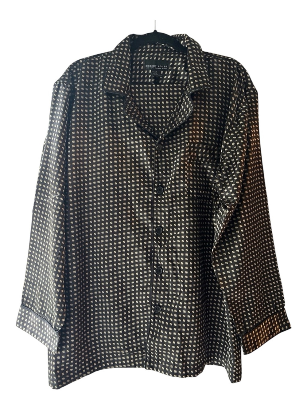 Robert Louis Black Silk Blend Geometric Long Sleeve Pajama top bottom set L EUC